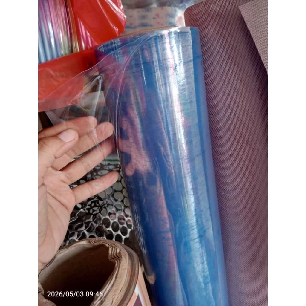 Mika lentur bening pelapis meja tebal 0.20 lebar Osaka PVC meteran