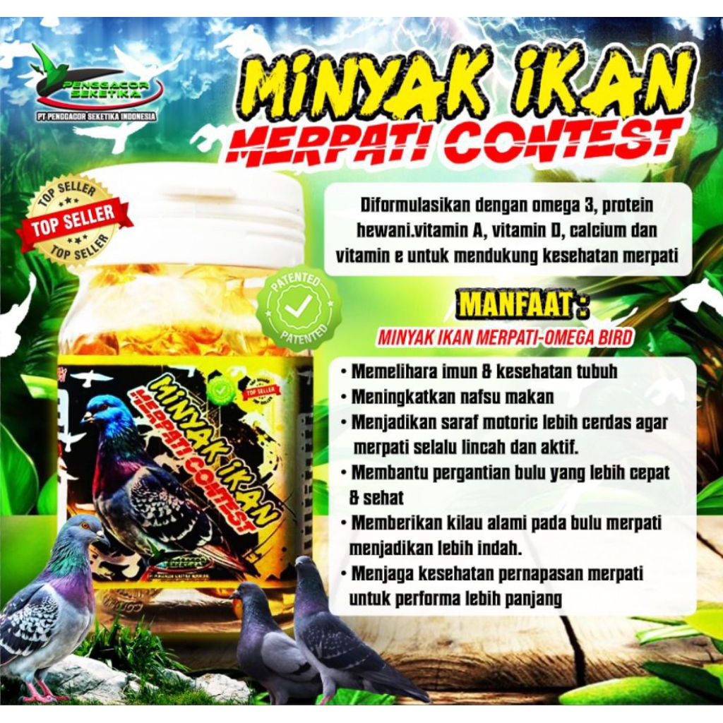 New Merpati Kontes Minyak Ikan Omega 3 isi 100 kapsul Untuk kesehatan dan Performa Burung Merpati
