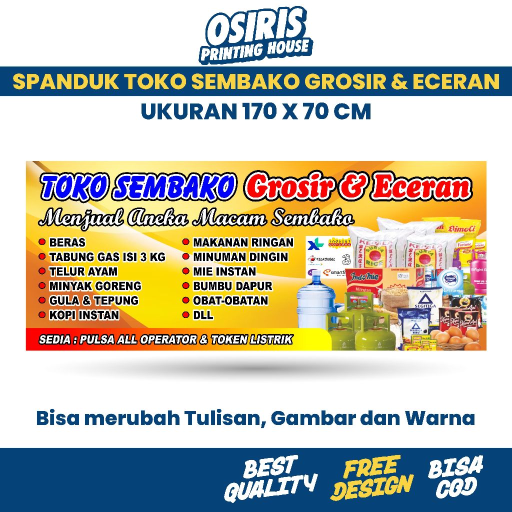 CETAK SPANDUK/BANNER TOKO SEMBAKO GROSIR & ECERAN - UKURAN 170 X 70 CM