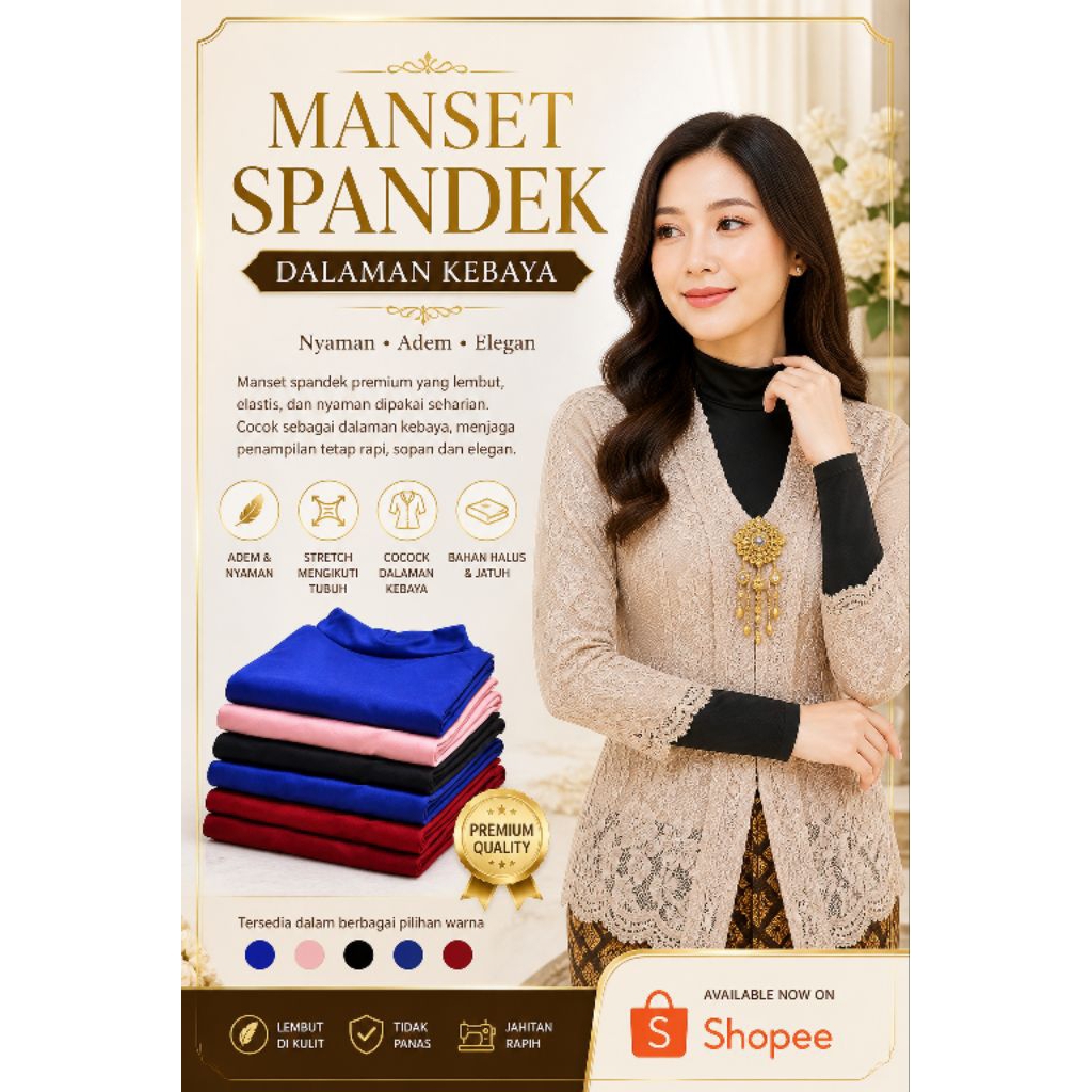 Manset Kaos Spandek / Manset spandek dalaman kebaya / Manset spandek lengan panjang