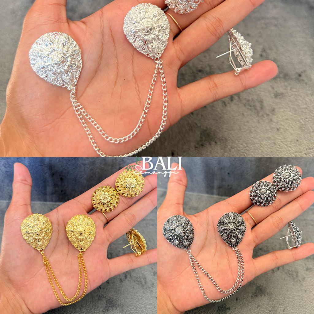 set bros kancing alpaka tetes  gold /bakar / silver model skrup hiasan kebaya bali