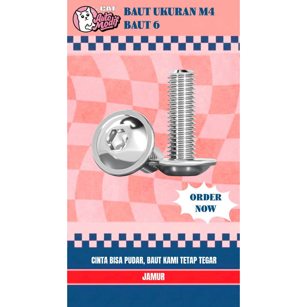 Baut L Stainless 304 Ukuran M4 Baut 6 Model Problot Jamur Payung
