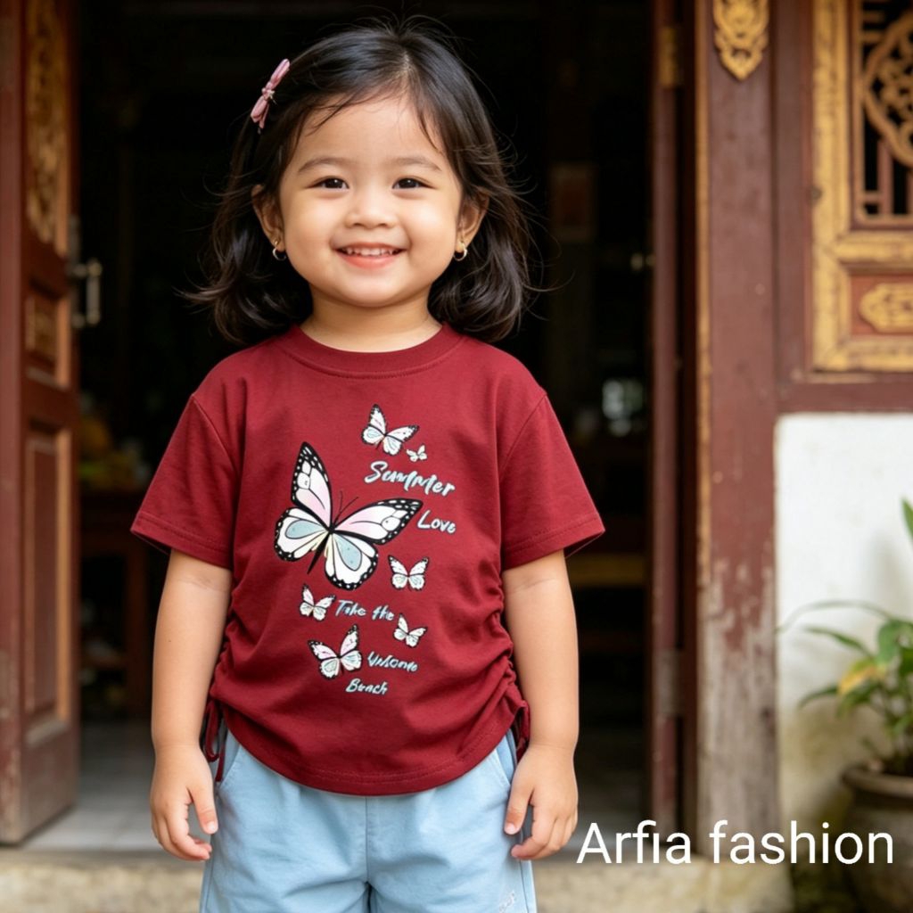 Kaos Anak Perempuan Serut CropTop Usia 1-7 Tahun Bahan Katun