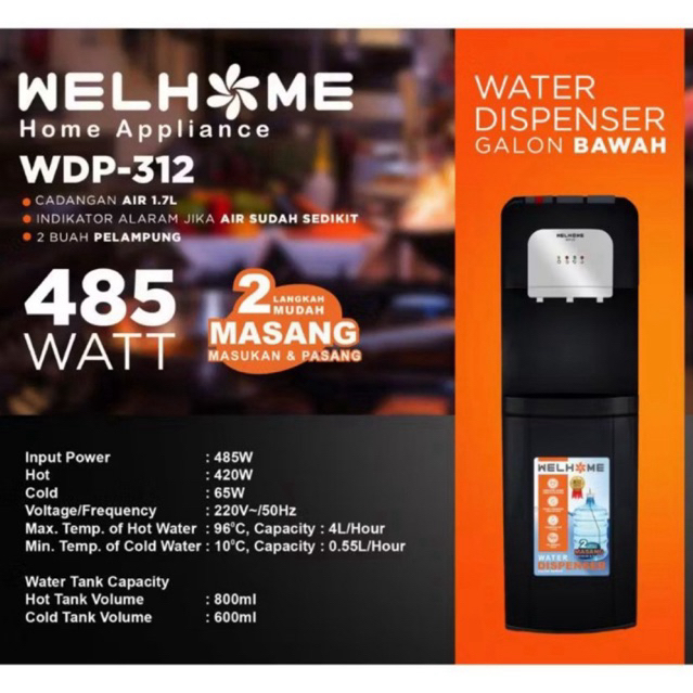 Dispenser Galon Bawah 3kran Hot Normal Cool / Bottom Dispenser