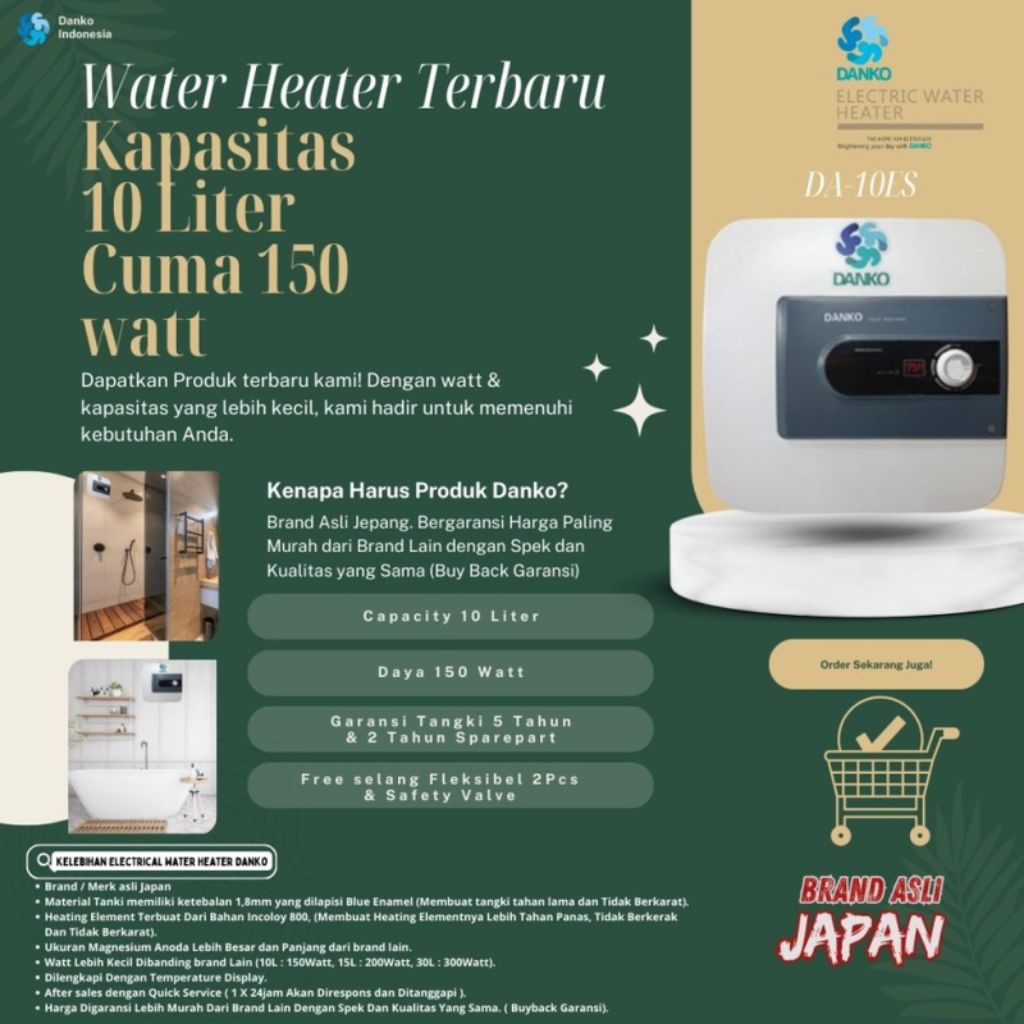 Water Heater Listrik DANKO ORIGINAL 10 Liter 150 Watt / Pemanas Air Listrik Low Watt