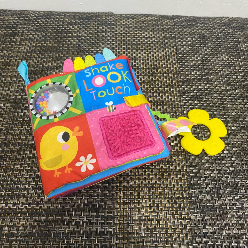 [Make Believe] Shake Look Touch Cloth Book (buku kain) with rattle, teether, mirror, touchy-feely, c