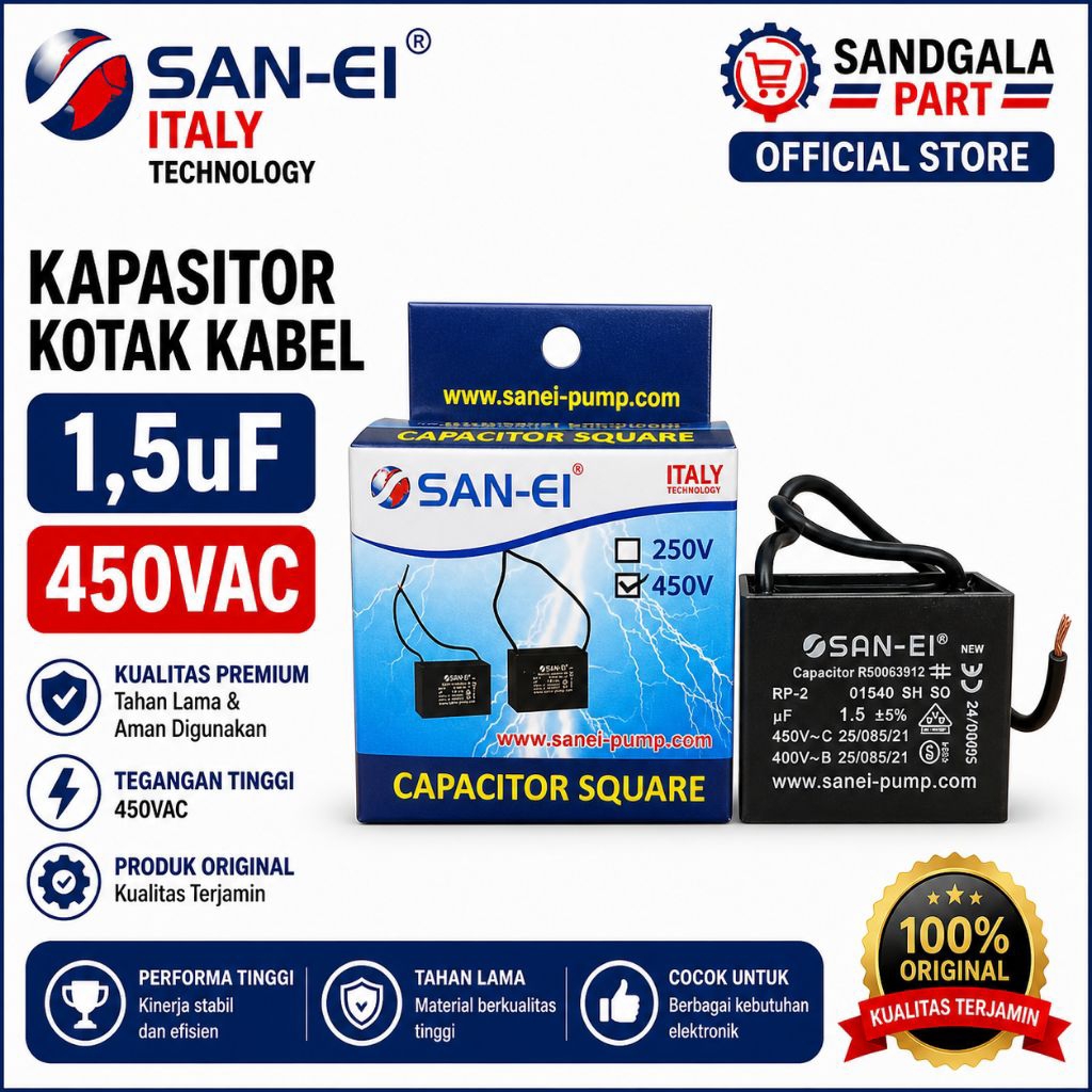 kapasitor kotak kabel 1,5uf 450V kapasitor fan pompa AC 1,5uf 450V