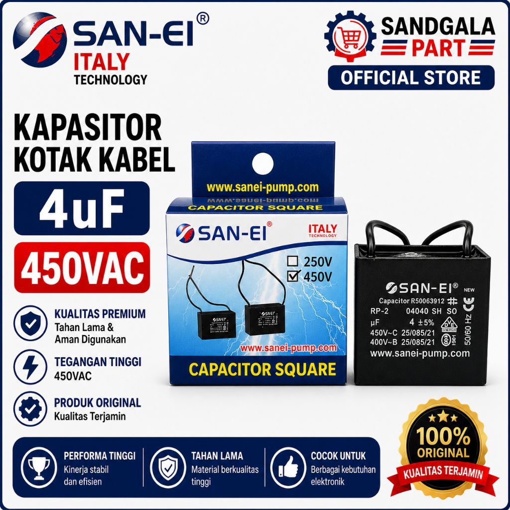kapasitor kotak kabel 4uf 450V kapasitor kipas angin pompa AC 4uf 450V