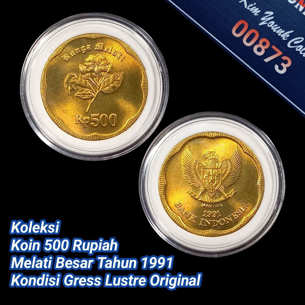 UKI091Coin 500 Rupiah Melati Besar Thn 1991 Gress Lustre Original