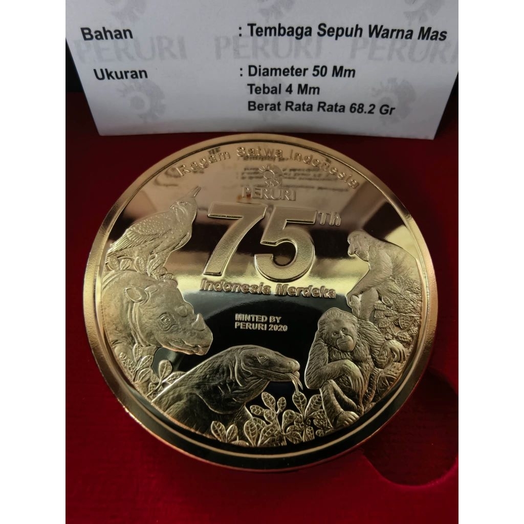 Koleksi Medali Koin Peruri Edisi 75 Tahun Indonesia Merdeka Bahan Tembaga 68 gram