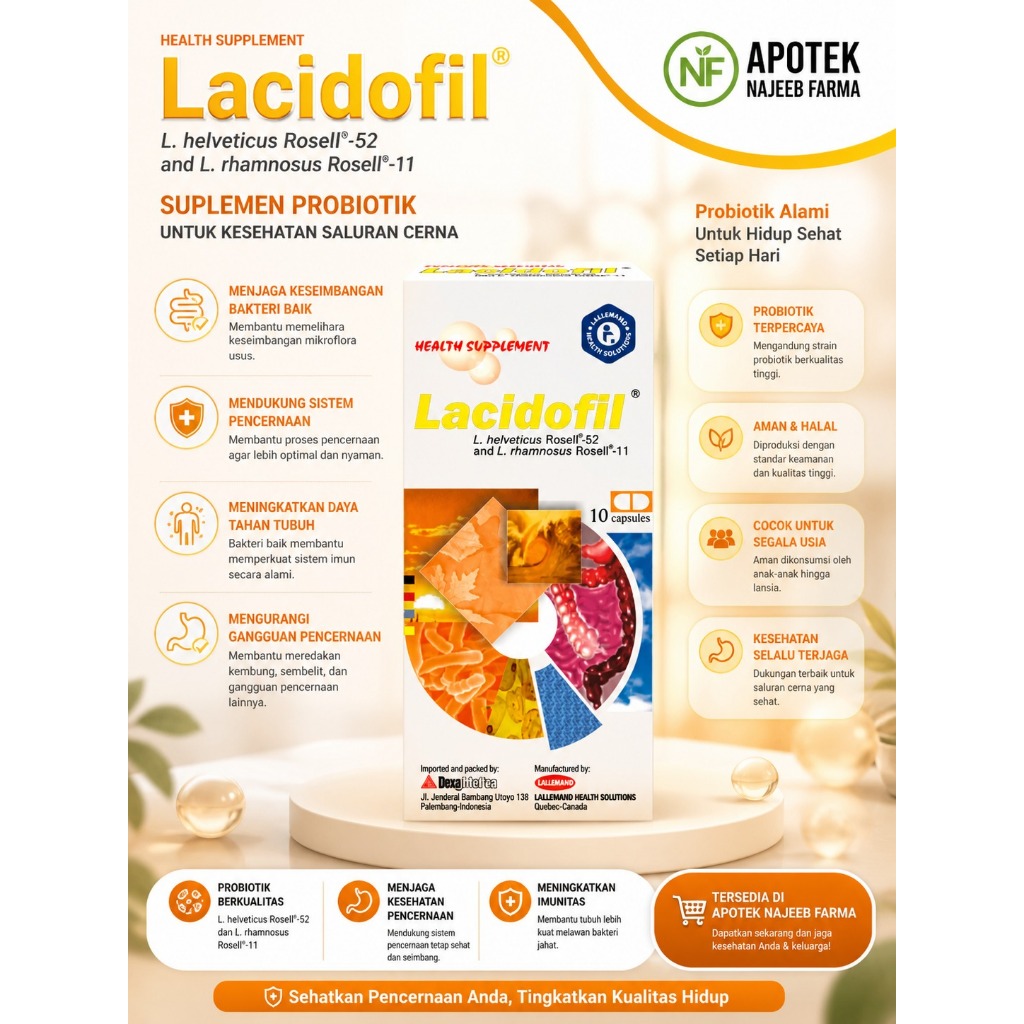Lacidofil Probiotik Dewasa 10 Kapsul - Menjaga Kesehatan Pencernaan, Mengurangi Diare, Suplemen Prob