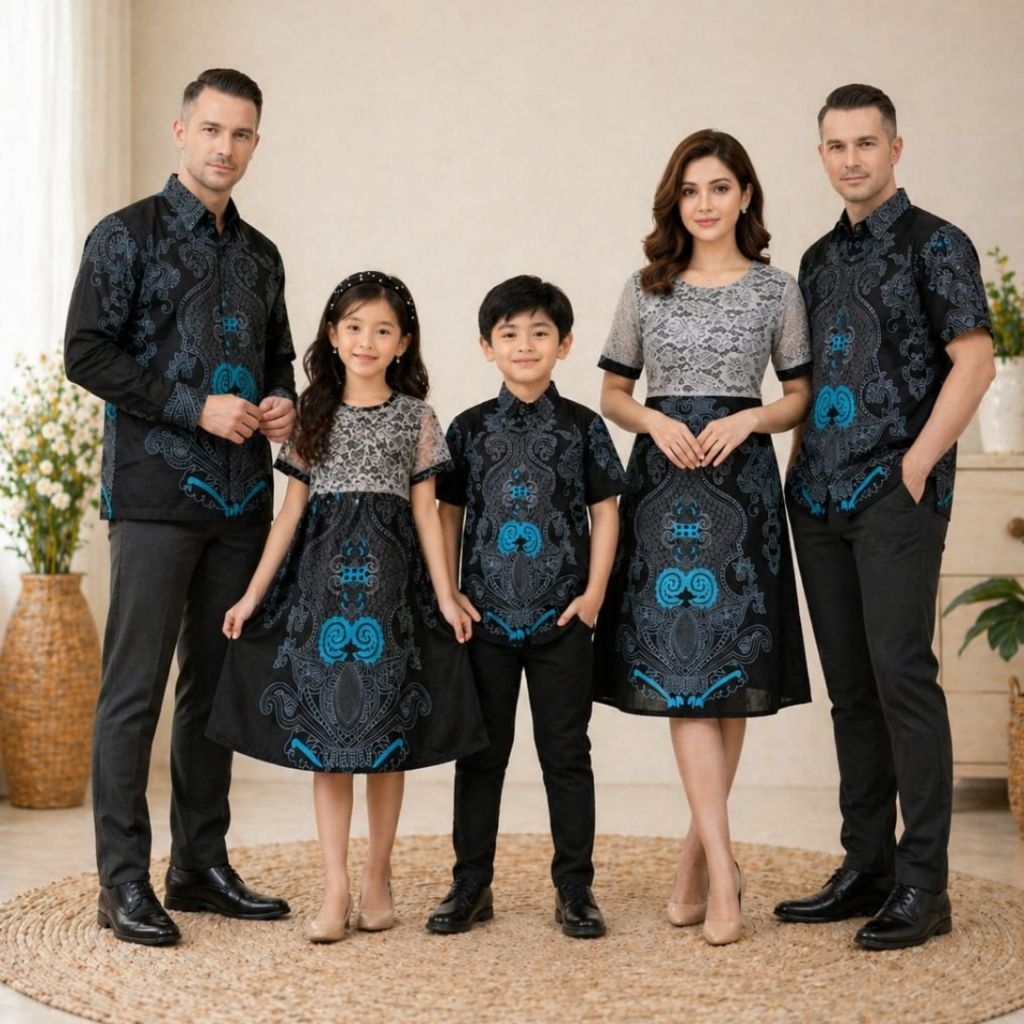 Couple Baju Batik Keluarga Modern Hem Pendek Dress Brokat Baju Anak Laki Laki Baju Anak Perempuan & 