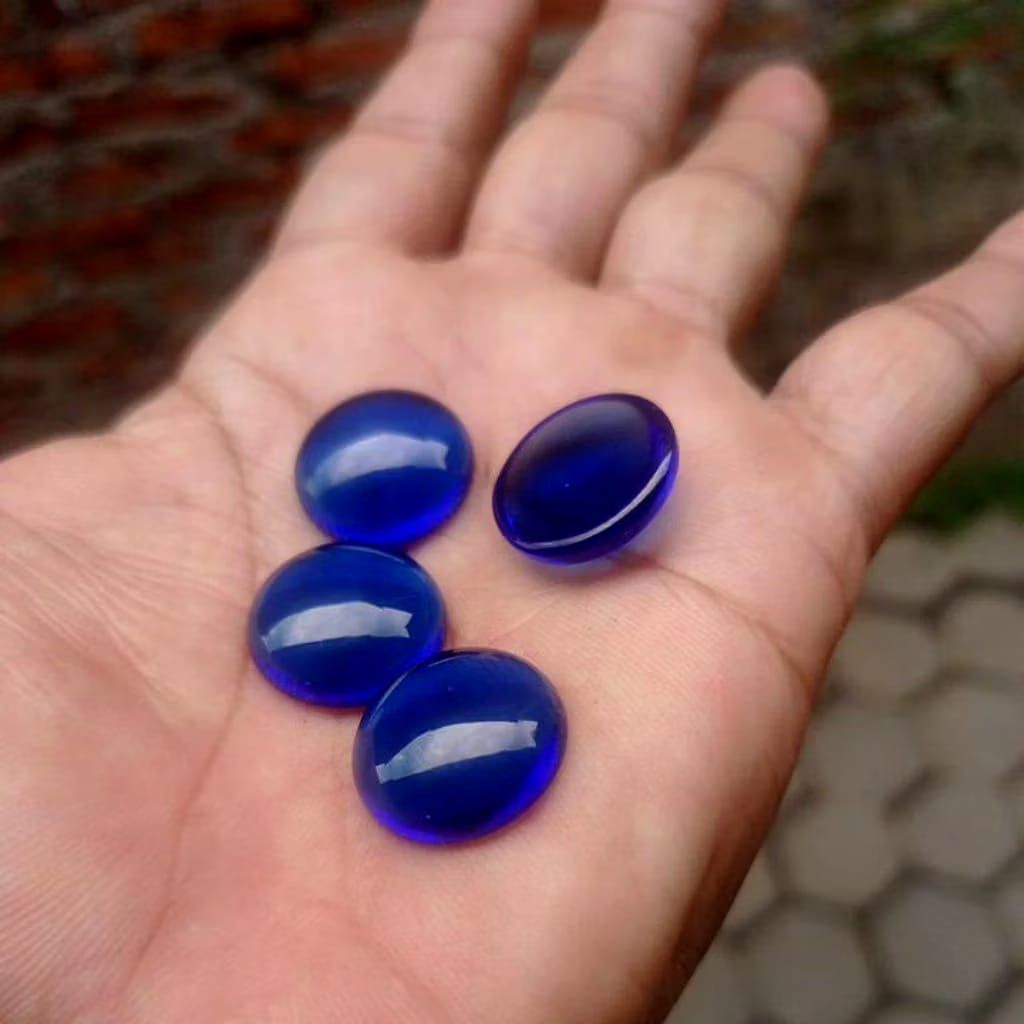 batu akik lepasan bulat setengah blue cyklop king safir blue royal 18 mm