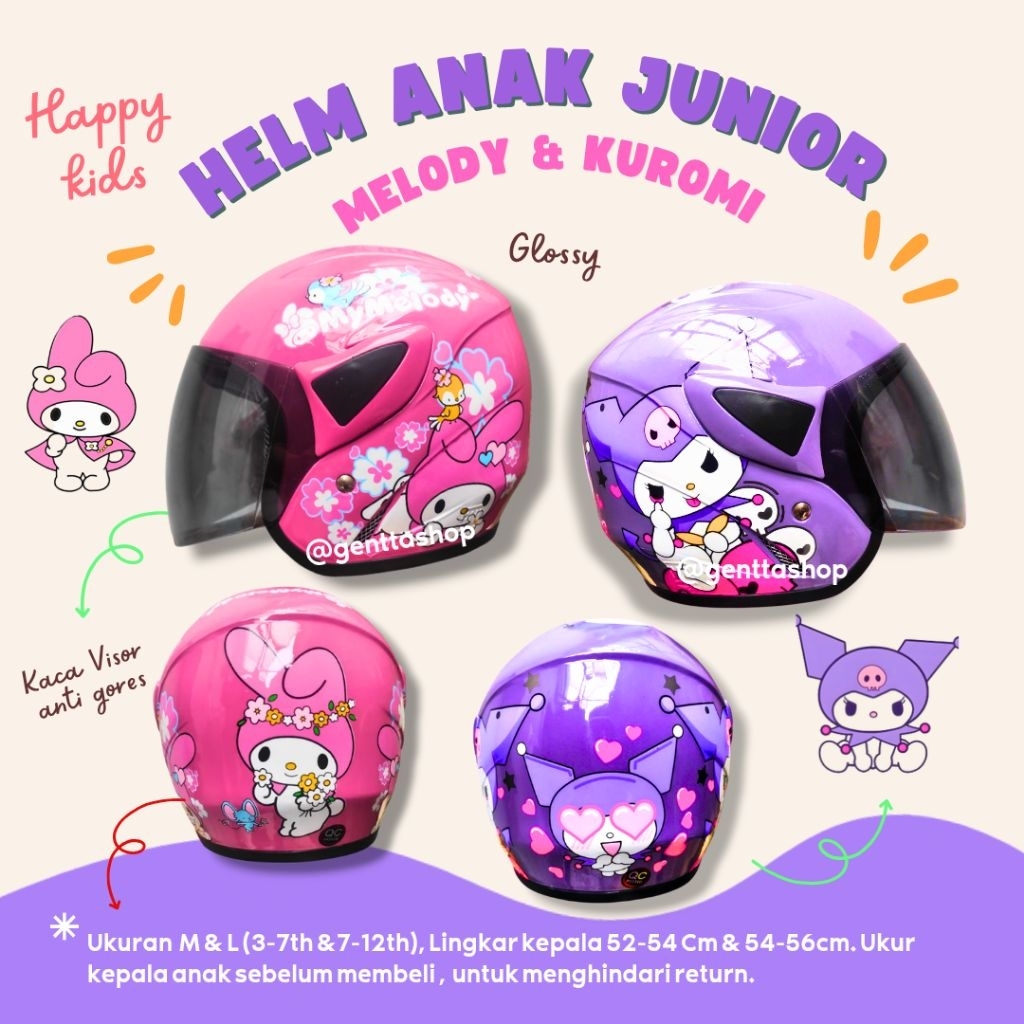 Helm Anak SNI Karakter Perempuan Glossy 3-12 Junior Remaja