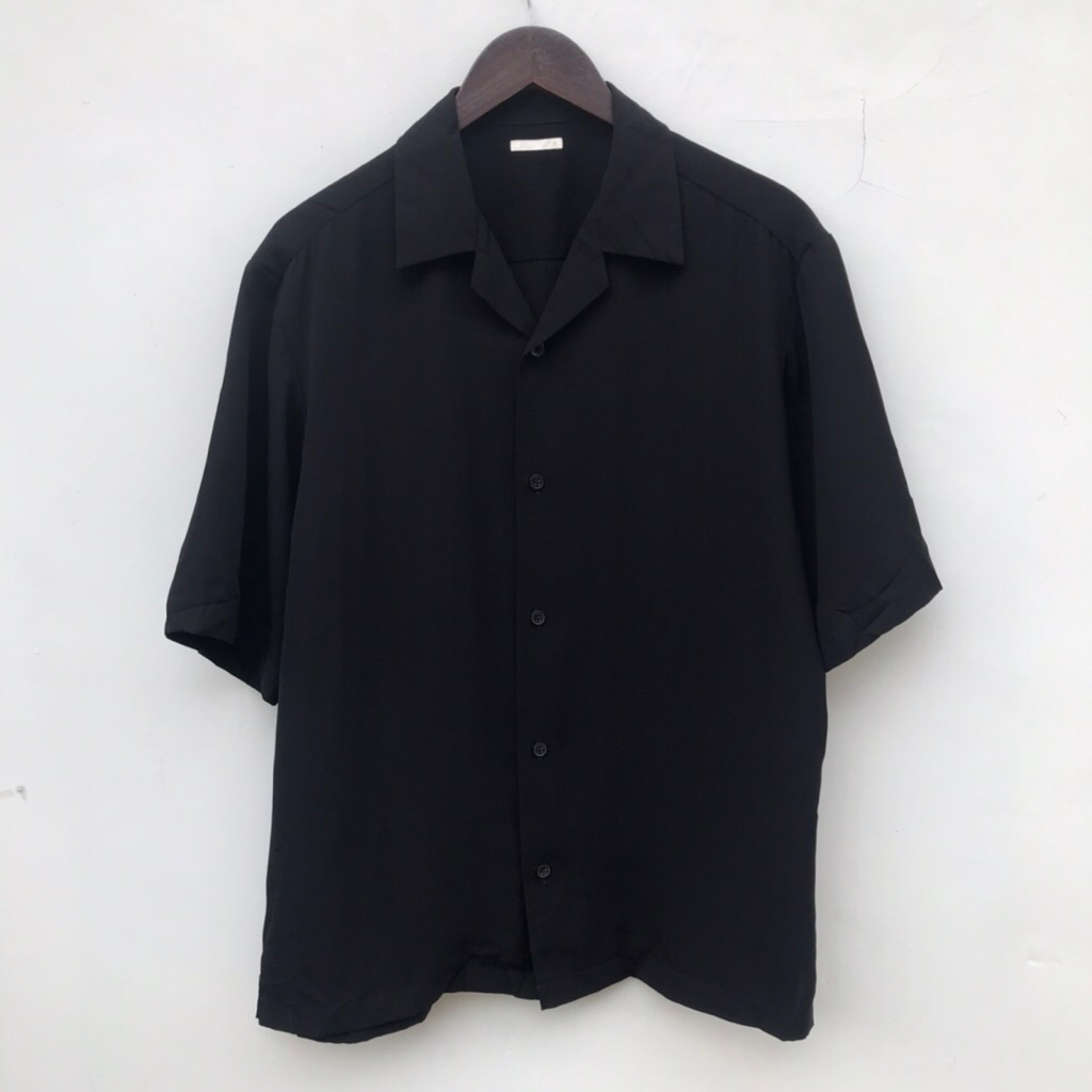 Kemeja Open Colar Gu Uniqlo Dry Relaxed Shirt Black sz Medium