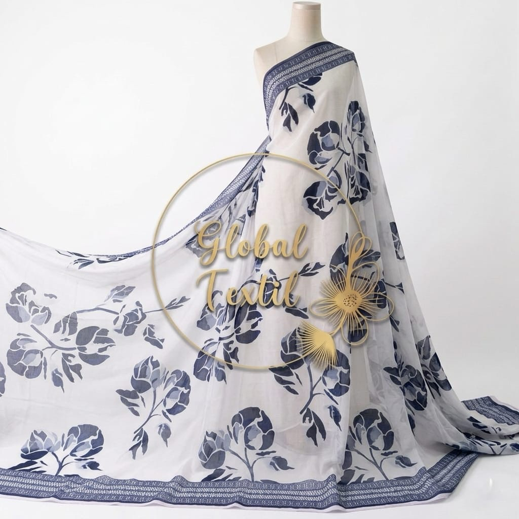 kain organza print motif atas bawah premium - kain organza kaca - kain organza korea jz