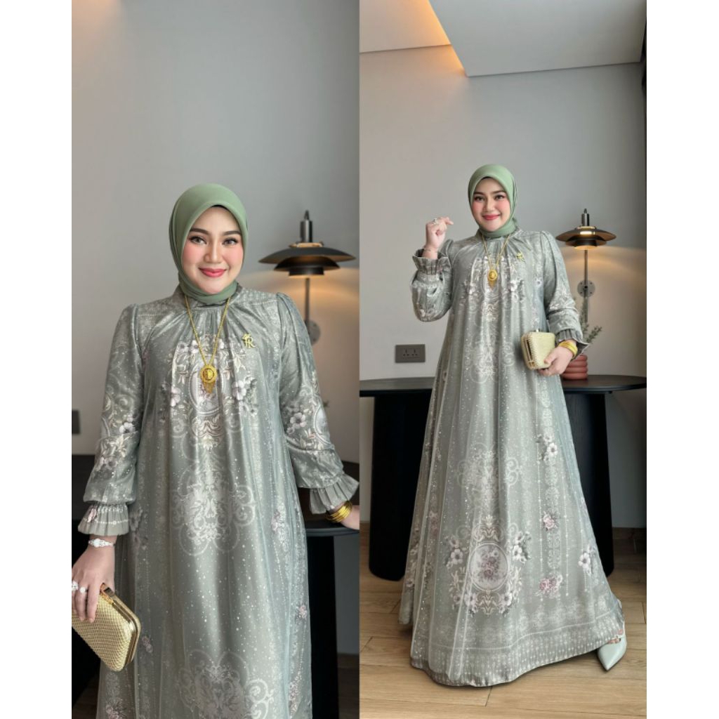 BISA COD) READY GAMIS JAWHARA DRESS ORI IRNA EMERALD /OOTD LEBARAN