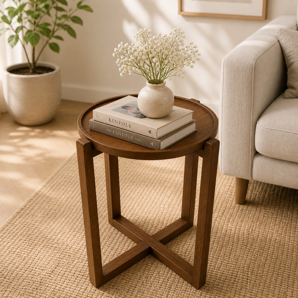 Meja Bulat Minimalis Coffee Table Kayu Estetik Scandinavian