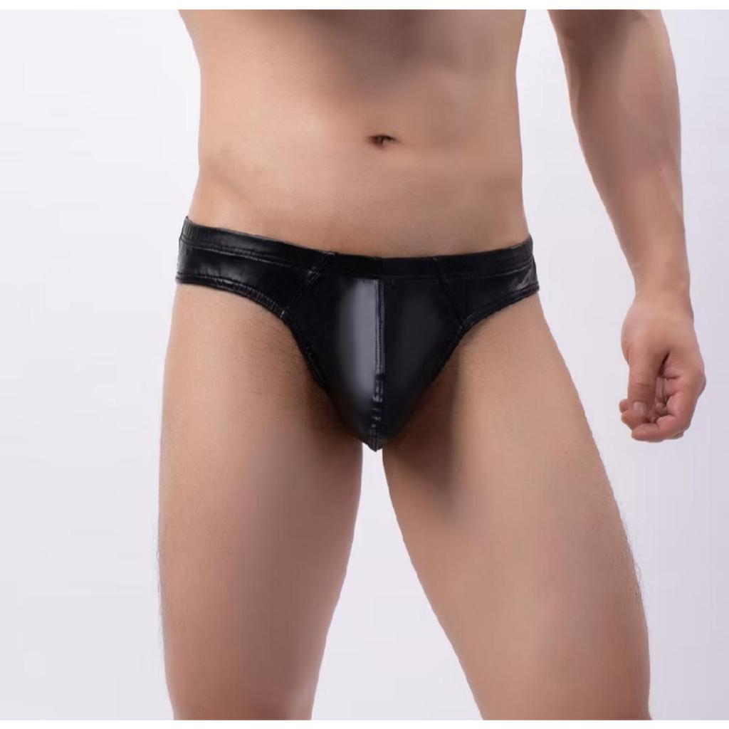 CELANA DALAM PRIA BRIEF SINTETIK LEATHER KULIT PREMIUM HITAM