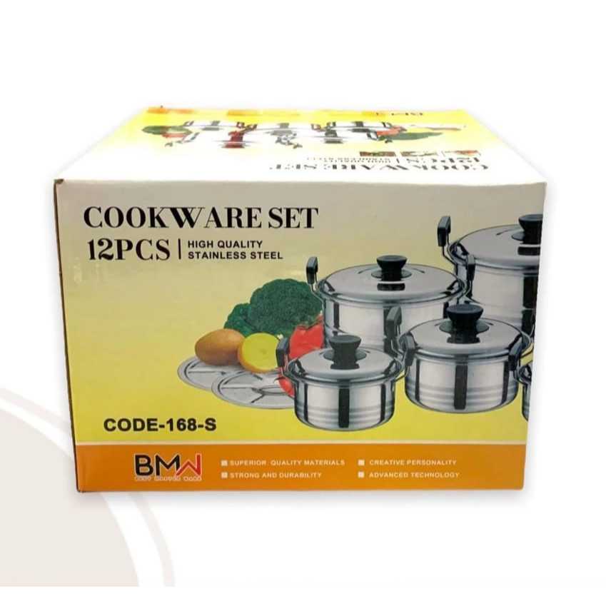 Panci 5 set , Panci stainless steel/ Cookware Set BMW 12PCS Stainless Steel Panci Set Anti Karat Pan