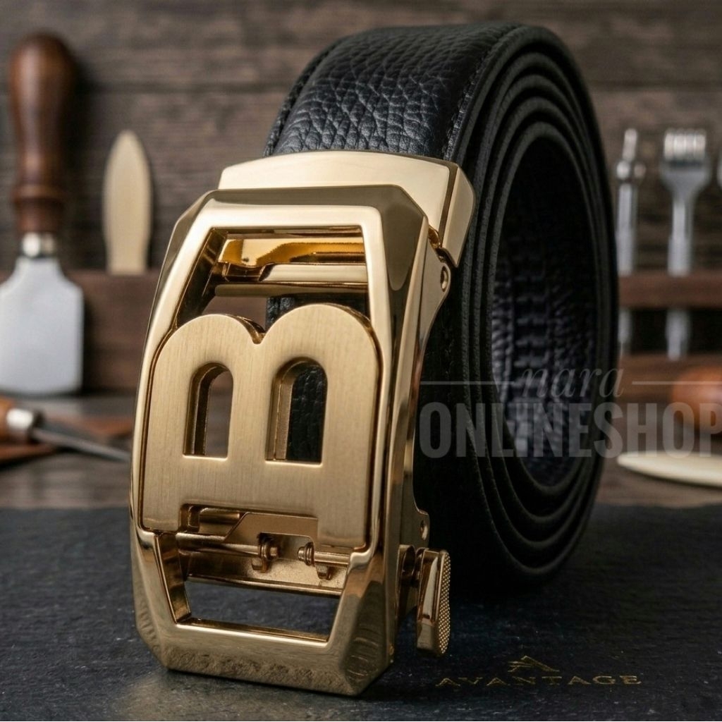 Gesper Ikat Pinggang Pria Model Rel Huruf B