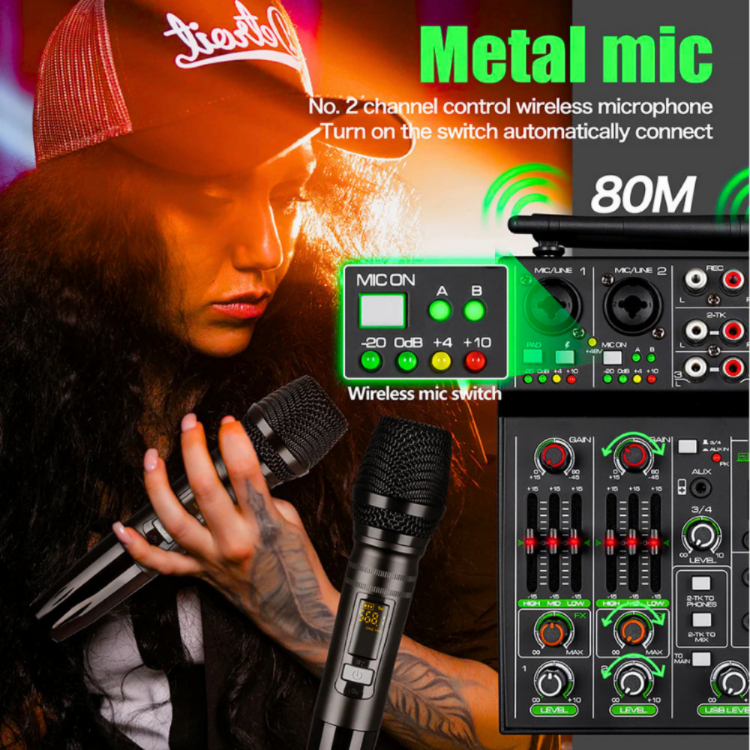 BARU Audio Mixer Bluetooth soundcard Console 5 Channel with 2 mic Karoke  konser imam masjid studio