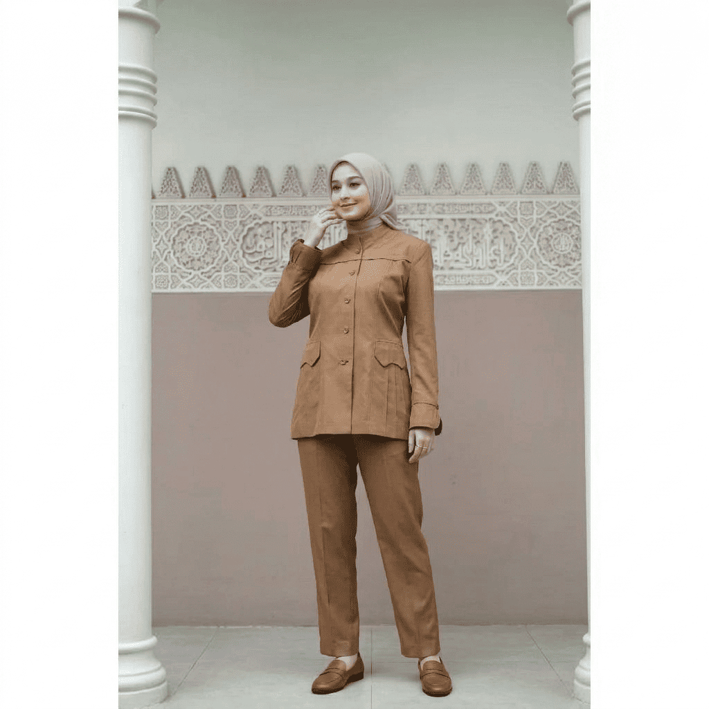 Setelan Seragam Kerja PDH Wanita Khaki Celana Panjang Katun Toyobo Formal