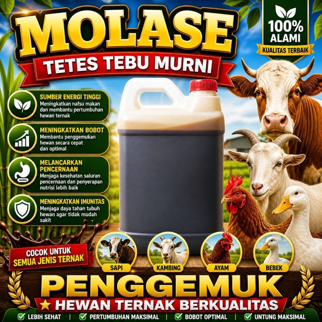 TETES TEBU 5 L - Tetes Tebu ASLI Molase Vitamin Penambah Nafsu Makan Daya Tahan Tubuh Penggemuk Kamb