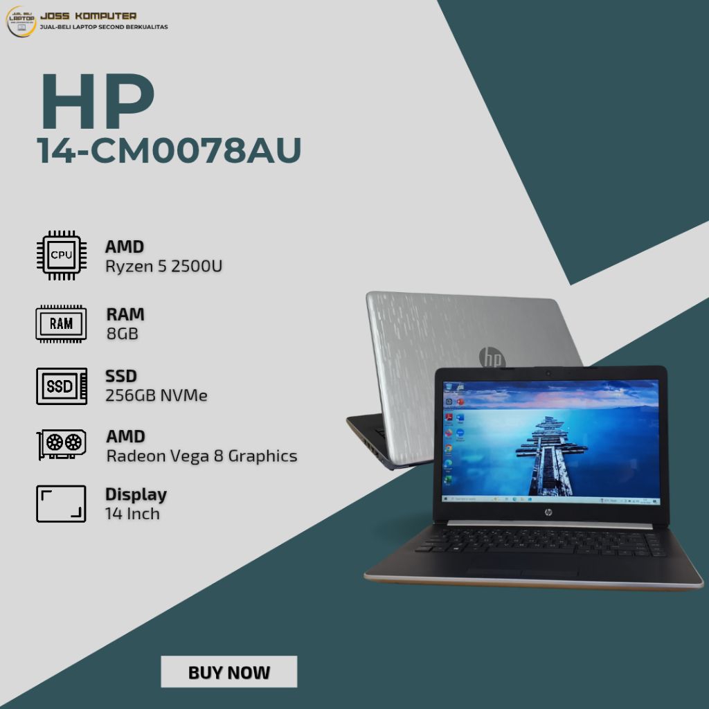 HP 14-CM0078AU AMD RYZEN 5 2500U/ RAM 8GB/ SSD 256GB NVMe/ 14"