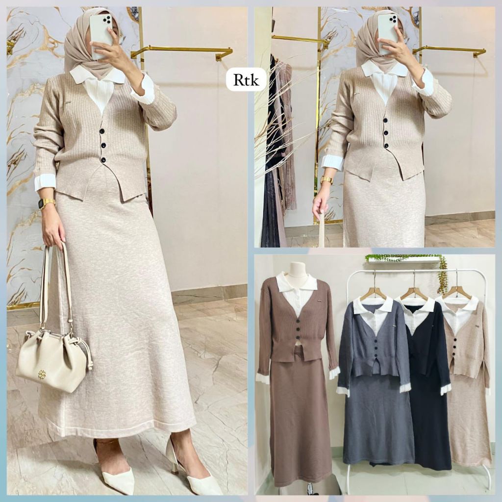 New Arrivals VSF04.6244K-4 - Korean Premium Vintage Style Rajut Bangkok / Set 2in1 - OneSet Wanita -