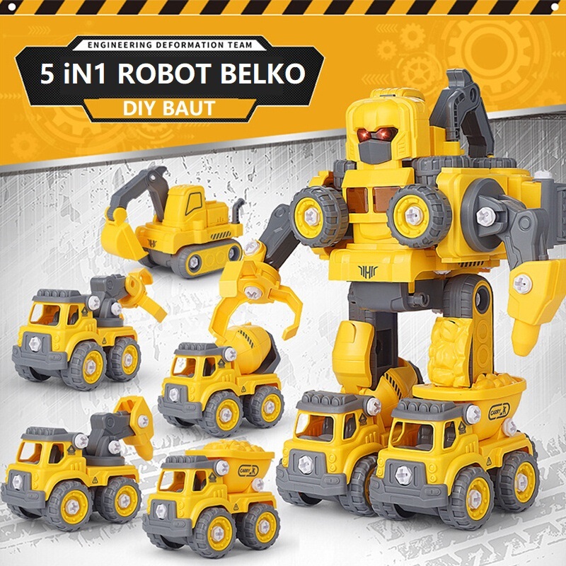 DIY BOR ROBOT BELKO 5 IN1 - MAINAN BEKO ALAT KONTRUKSI ROBO EDUKASI TRANSFORMER BONGKAR PASANG  ASAK