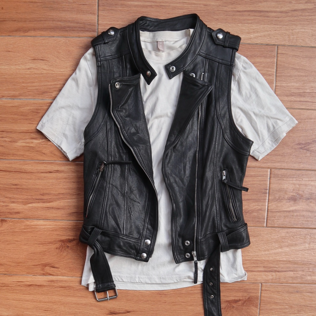 IRO Paris rompi kulit domba rider cewek wanita vest biker punk rocker genuine leather jacket