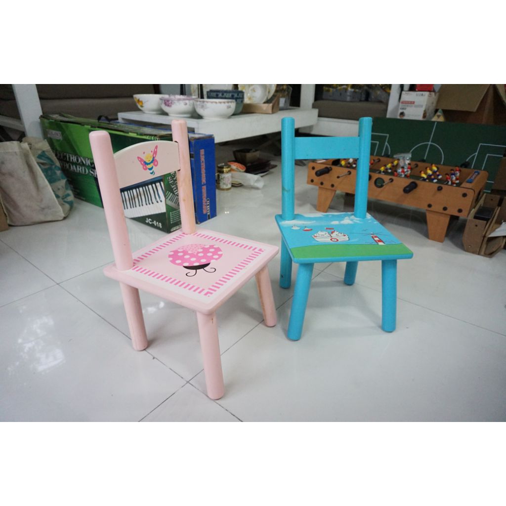 [KRKS] MB. KURSI KAYU+SANDARAN/Kursi Kayu Besi Pendek Kursi Motif Gambar Kecil Anak Dewasa