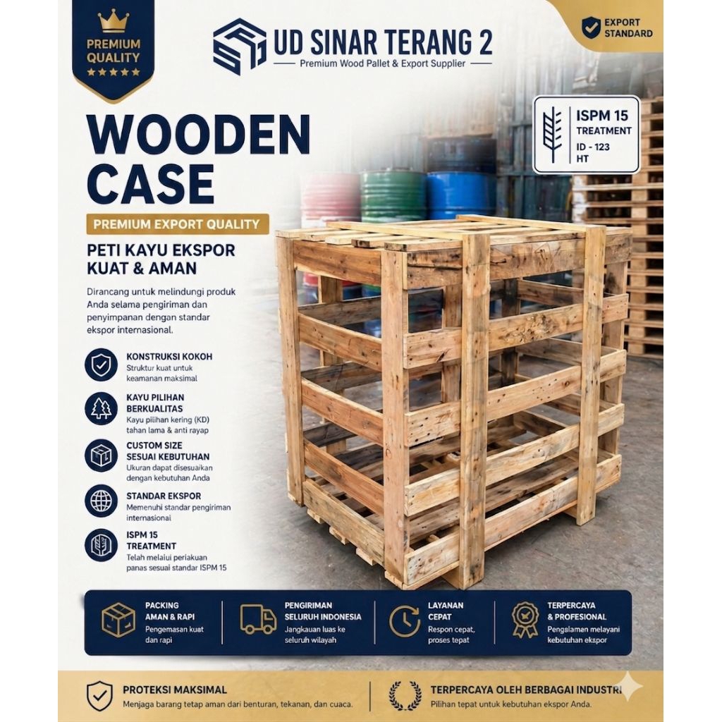 Wooden Case Export Fumigasi ISPM 15 Custom Packing Kayu