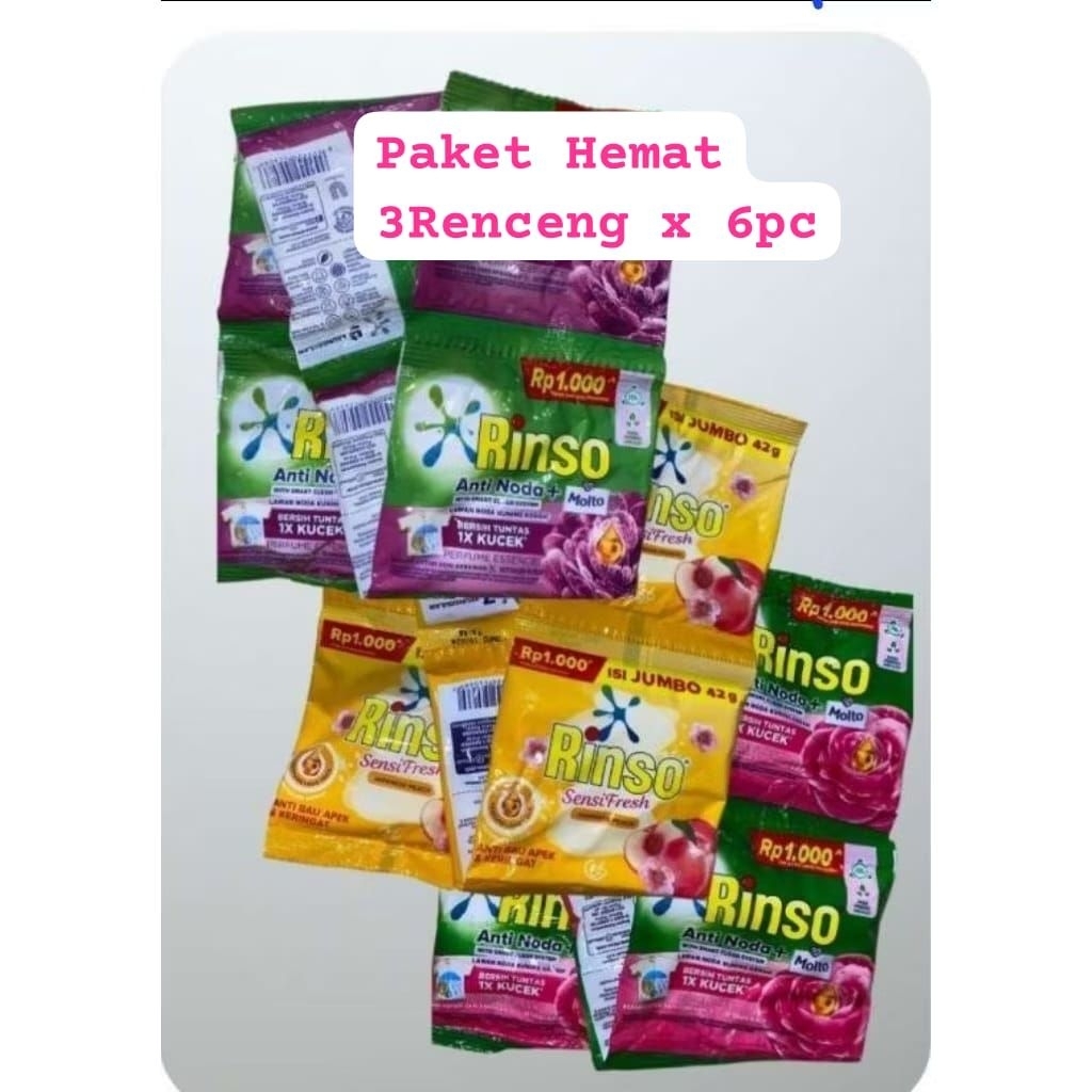 18 sachet Rinso bubuk renceng (3 renceng)