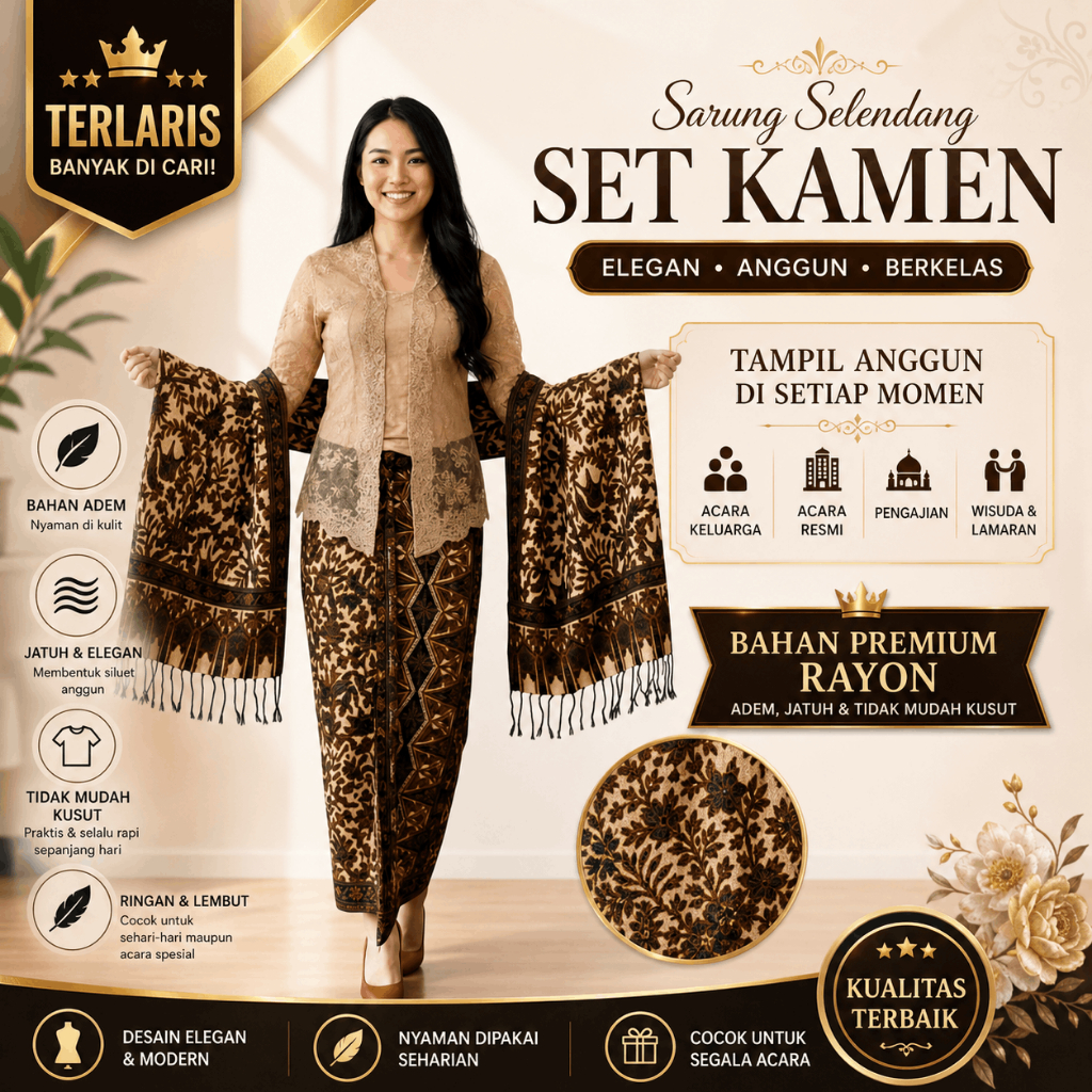 Selendang Sarung [Motif Rumah] Set Kain Batik Premium Terbaru