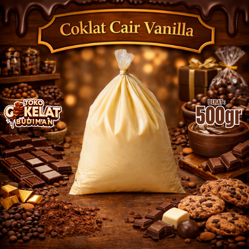 Coklat Cair Vanilla 500gr | Coklat glaze lumer untuk toping dan isian | Toko Cokelat Budiman