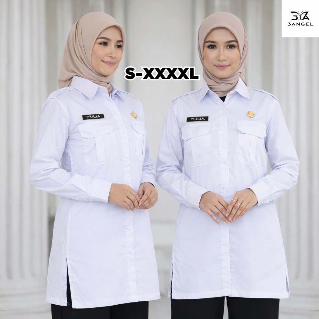 Tunik PDH Wanita Putih Japan Drill Tebal – Seragam Putih Dinas ASN PNS Premium Adem & Halus