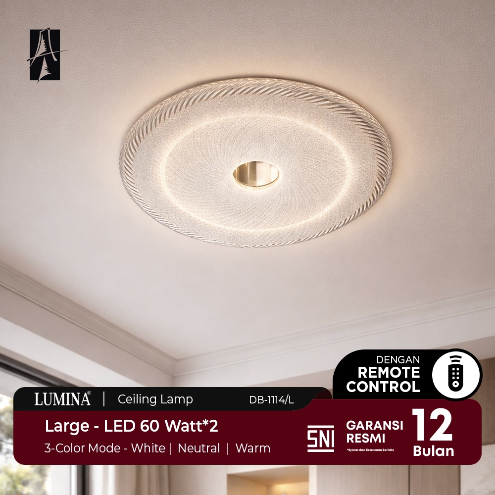 Lumina - Lampu Plafon LED Modern Minimalis Kaca Besi Bulat Ceiling Lamp Elegan Pencahayaan Lembut He