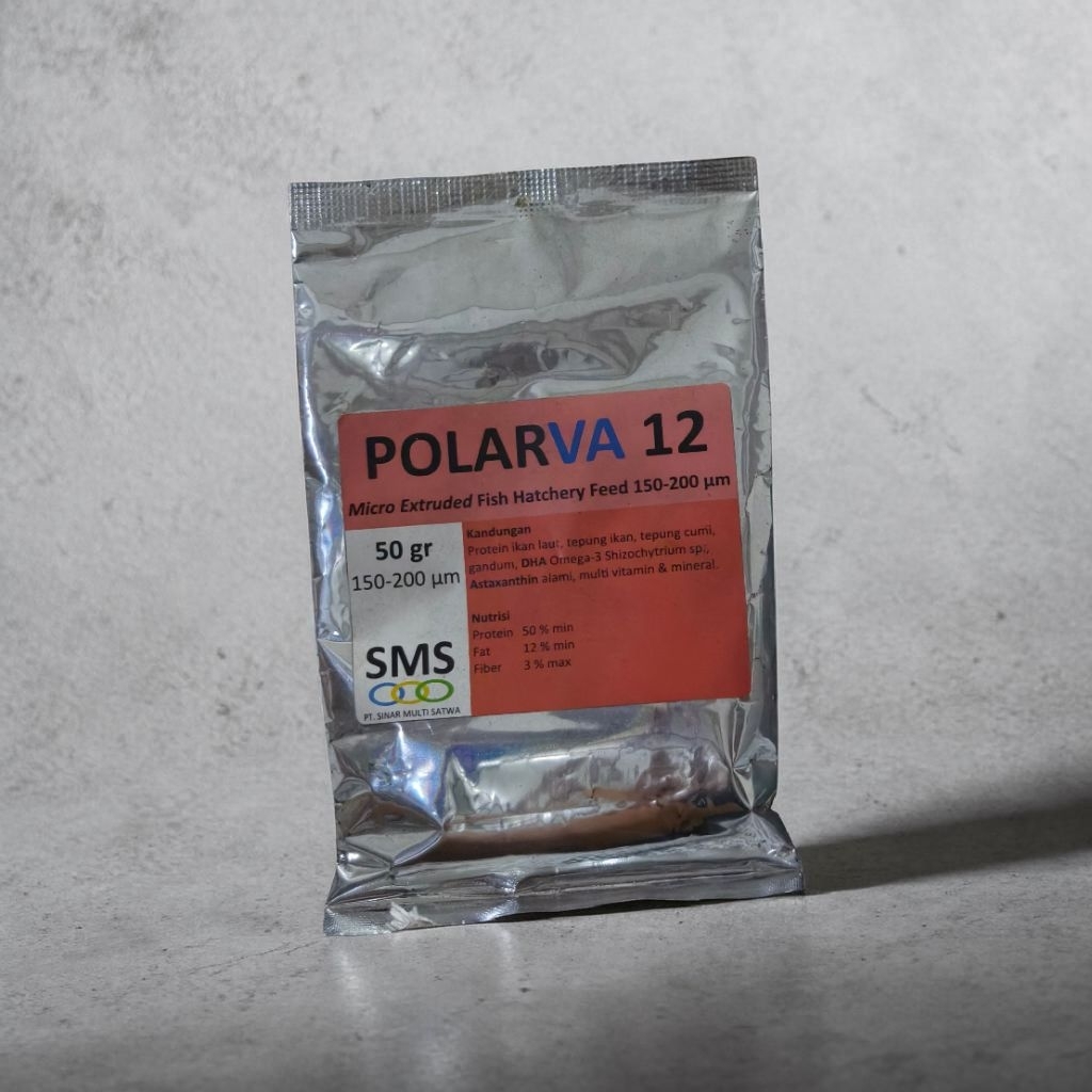 Polarva 12 Pakan Larva Benih Ikan Cupang Patin Lele Nila Ukuran 100-200 mikron 50 gram