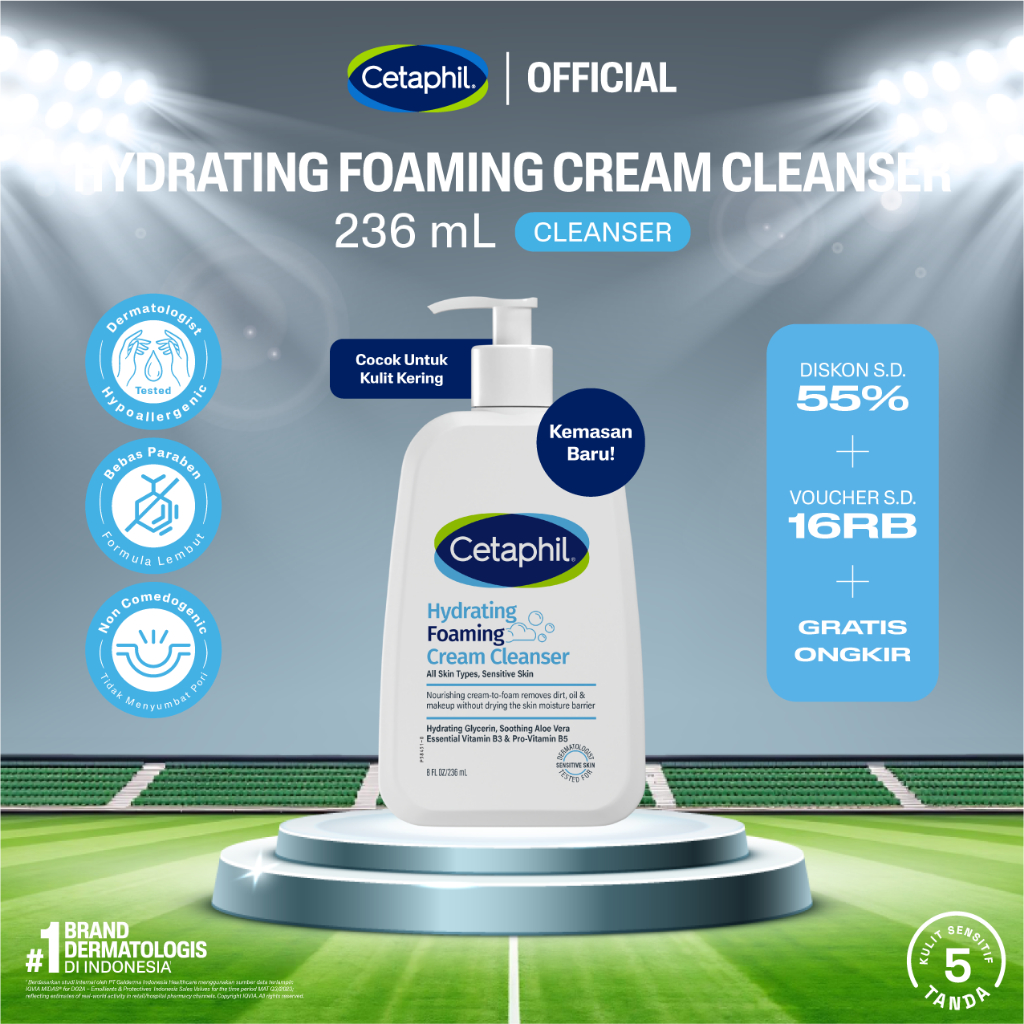 Cetaphil Hydrating Foaming Cream Cleanser 236ml dengan Soothing Aloevera, Vitamin B3 dan Pro Vit B5 