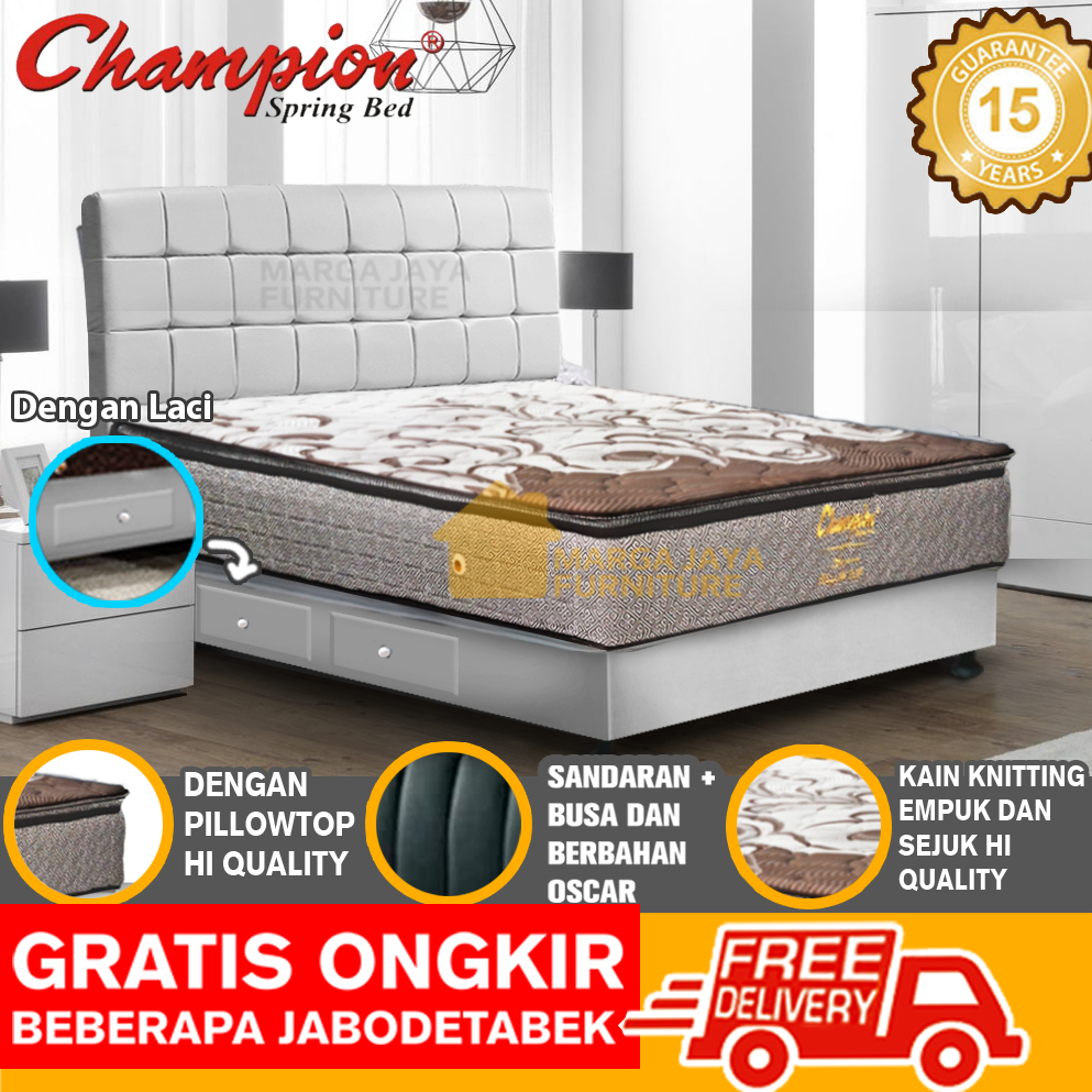 Set Kasur Tempat Tidur SpringBed Champion Symbol Pillowtop (Kasur + Divan + Sandaran)