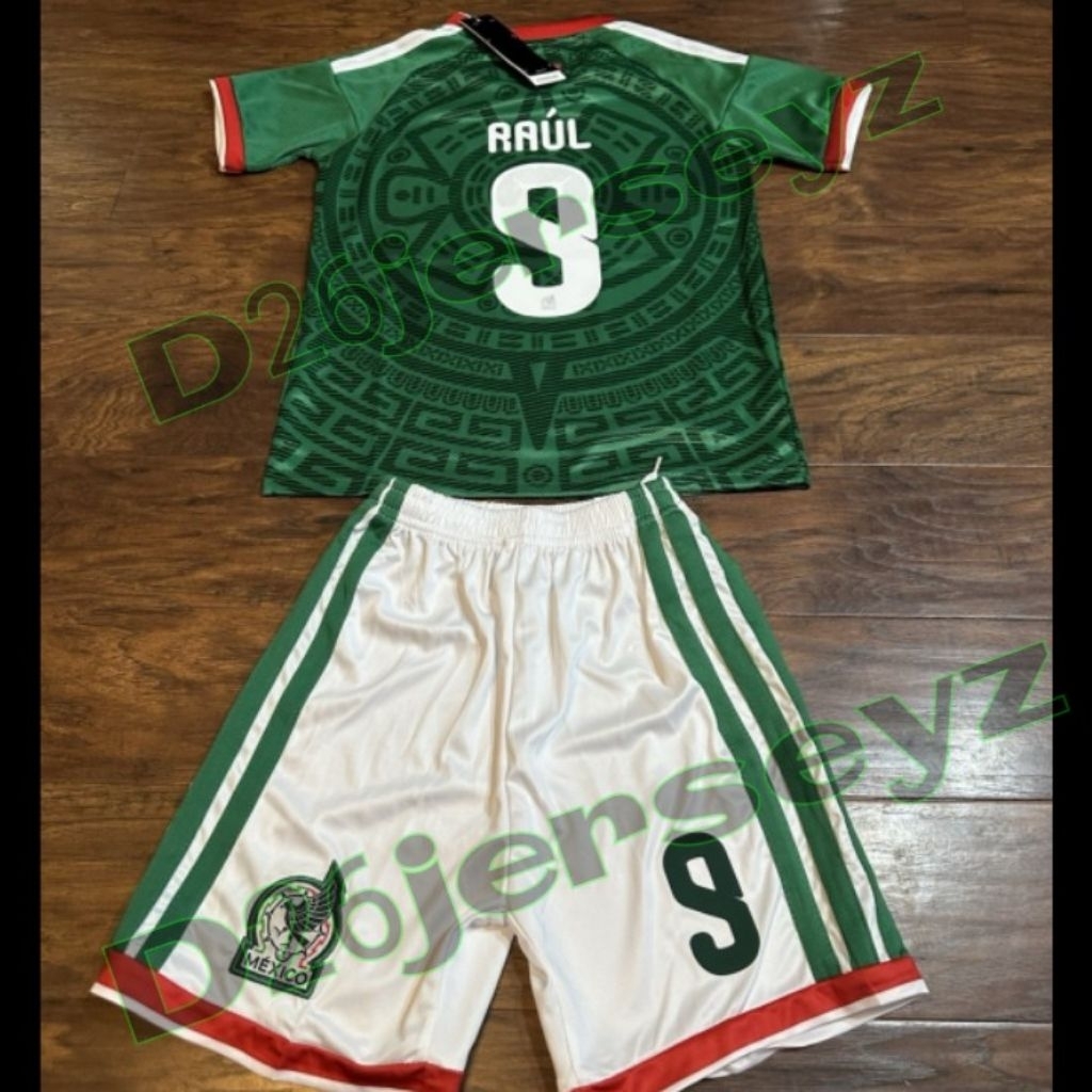 Jersey Setelan KIDS Meksiko Home 2026 / 2027 + Cetak Nama Nameset RAUL 9 / Custom suka suka