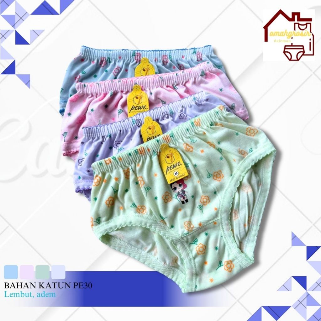 Promo isi 12 Pcs Celana Dalam Anak Perempuan / 12 Pcs Pewe Full Print Bunga Cantik Lembut Sejuk Nyam