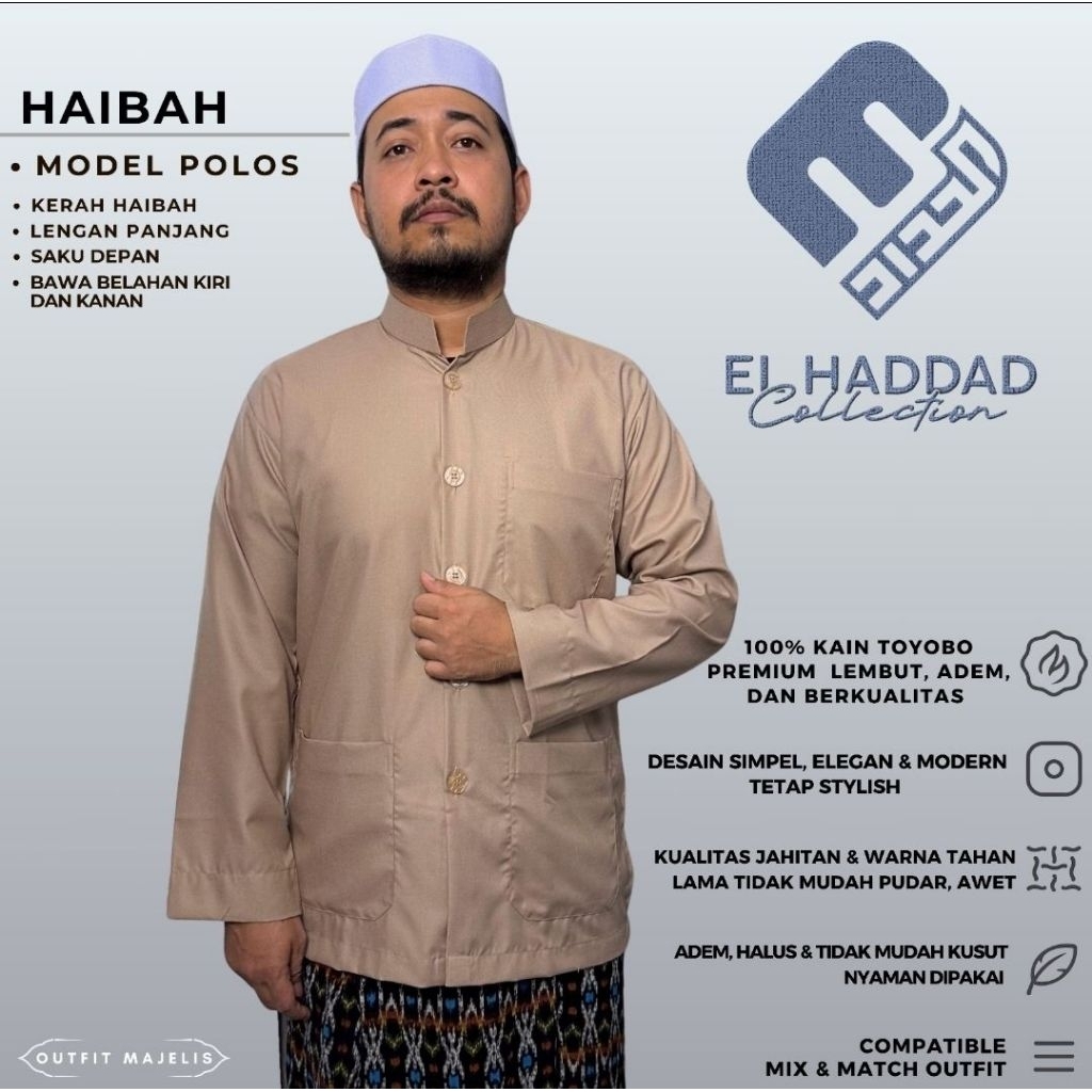 Koko Haibah Elhaddad El Hadad El Haddad Alhadad Al Haddad Muslim Pria Dewasa Polos Spun Toyobo Baju 
