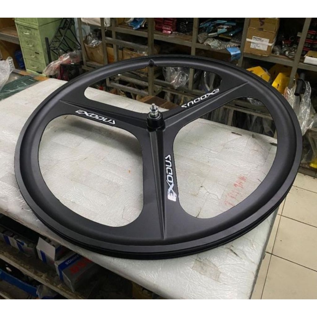 velg rims depan palang tiga trispoke fixie 700c exodus alloy bearing hitam