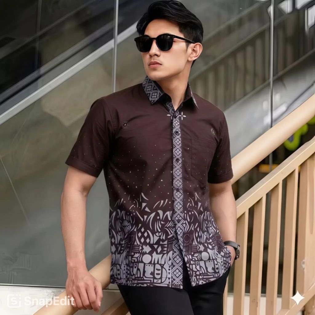 Kemeja Batik Pria Lengan Pendek Bahan Katun Poli Premium Tebal Dan Adem Batik Pria Ready Seragam