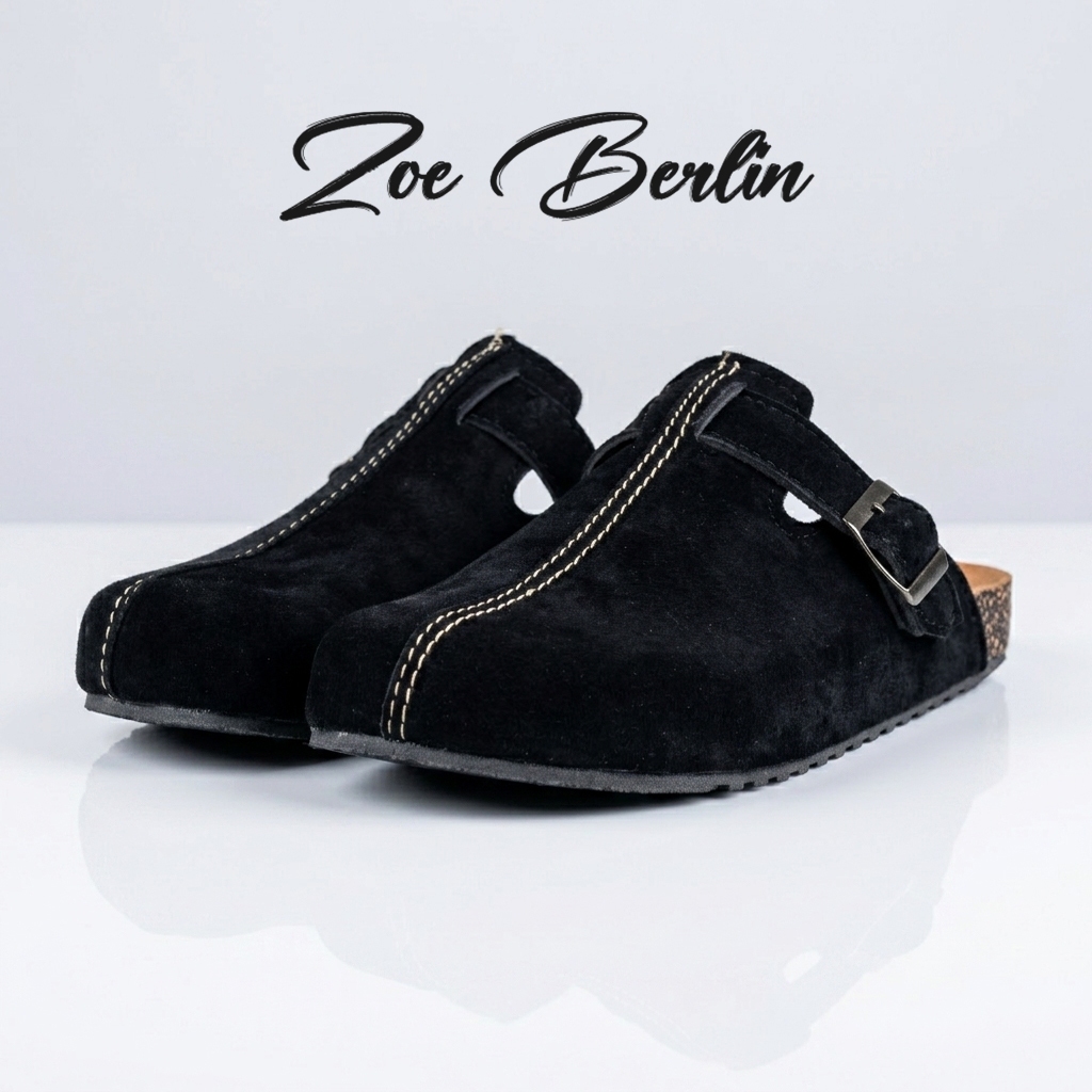 Boston Rupture Mules Black Suede Zoe Berlin - Sandal Pria Sendal Footbed Puyuh Birken Slide