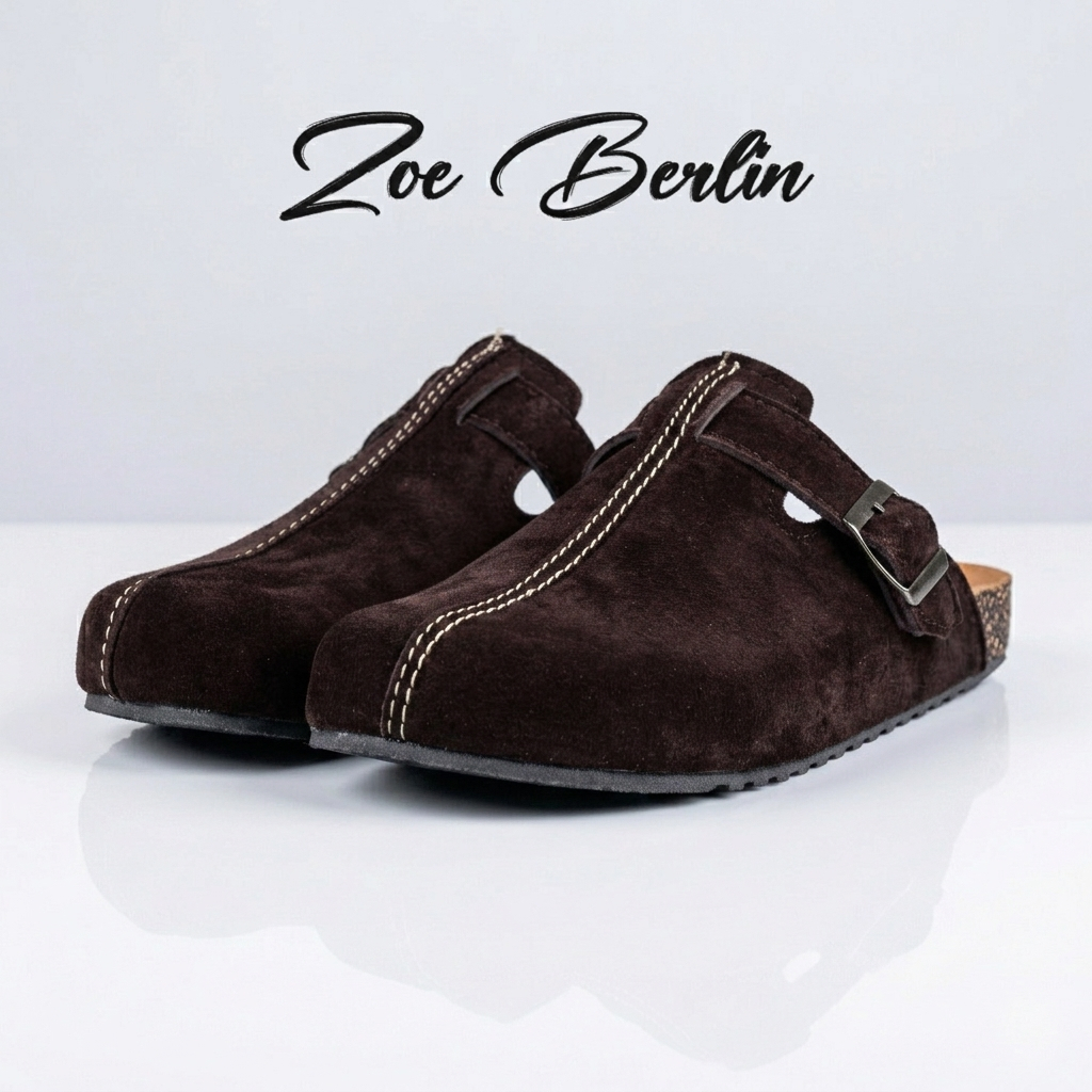 Boston Rupture Mules Dark Brown Suede Zoe Berlin - Sandal Pria Sendal Footbed Puyuh Birken Slide