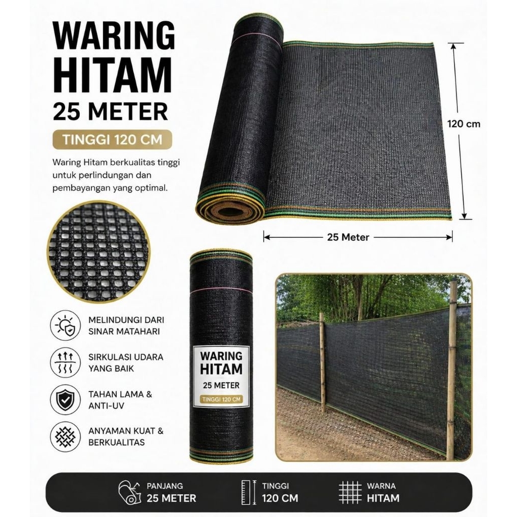 waring hitam 25 meter 50 meter 100 meter